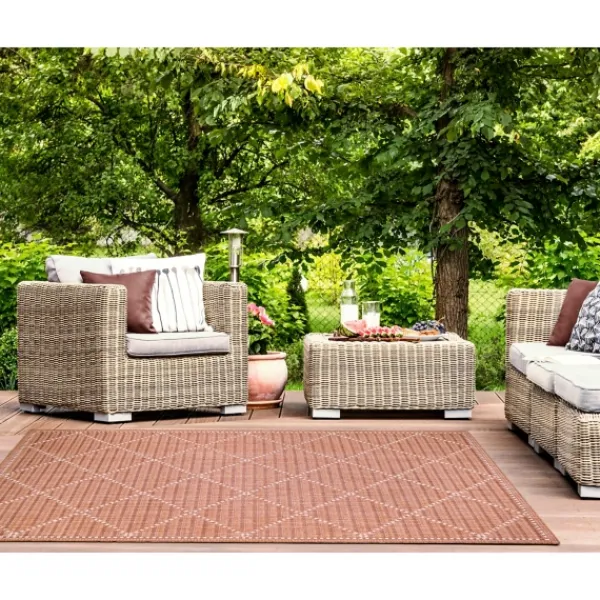 Outdoor Rugs-Kirkland's Home Sunset Diamond Outdoor Area Rug, 7X9 Orange/White