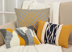 Pillows-Kirkland's Home Sunshine Boucle Textured Lumbar Throw Pillow Yellow/White/Gray