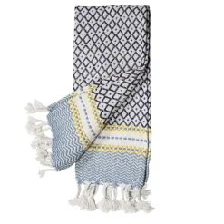 Blankets & Throws-Kirkland's Home Sunshine Diamond Pattern Outdoor Throw Blanket White/Blue/Yellow