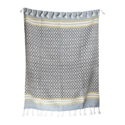 Blankets & Throws-Kirkland's Home Sunshine Diamond Pattern Outdoor Throw Blanket White/Blue/Yellow