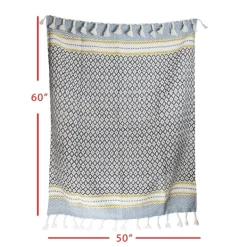 Blankets & Throws-Kirkland's Home Sunshine Diamond Pattern Outdoor Throw Blanket White/Blue/Yellow