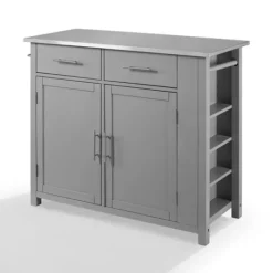 Kitchen Islands & Bar Carts-Kirkland's Home Susanne Stainless Top And Gray Wood Kitchen Island