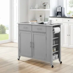 Kitchen Islands & Bar Carts-Kirkland's Home Susanne Stainless Top And Gray Wood Kitchen Island