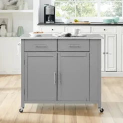 Kitchen Islands & Bar Carts-Kirkland's Home Susanne Stainless Top And Gray Wood Kitchen Island