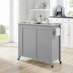 Kitchen Islands & Bar Carts-Kirkland's Home Susanne Stainless Top And Gray Wood Kitchen Island