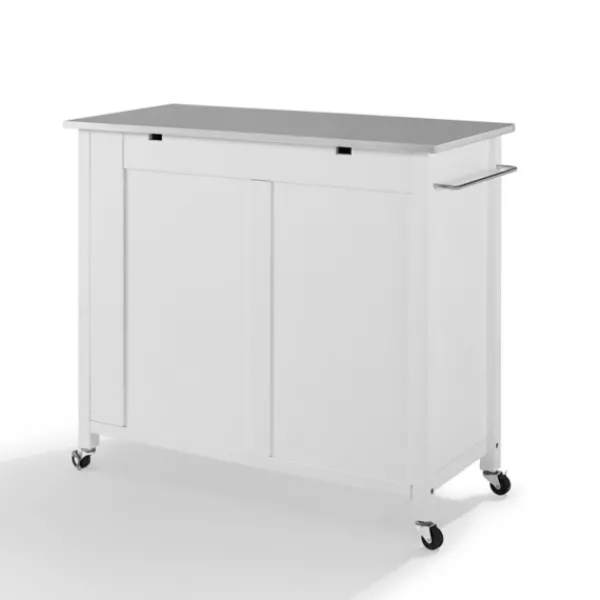Kitchen Islands & Bar Carts-Kirkland's Home Susanne White And Stainless Steel Kitchen Island