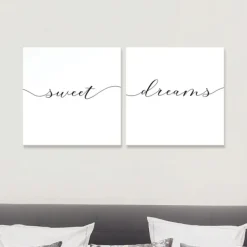Wall Quotes & Signs-Kirkland's Home Sweet Dreams Diptych Giclee Canvas Print Set Black/White