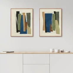 Framed Art-Kirkland's Home Synch Abstract 2-Pc. Framed Canvas Art Set White/Green/Gray