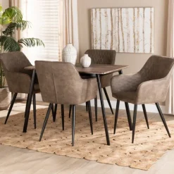 Dining Tables-Kirkland's Home Table And Leather Bucket Chairs 5-Pc. Dining Set Brown/Black