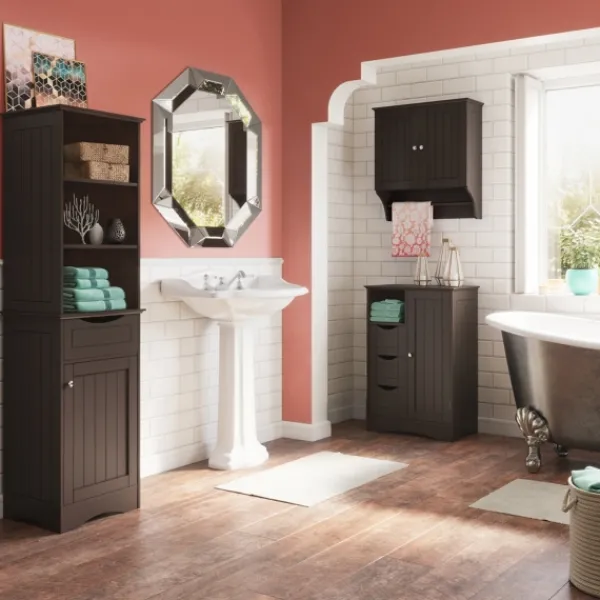 Cabinets & Sideboards-Kirkland's Home Tall Espresso Open Shelves Cabinet Brown