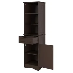 Cabinets & Sideboards-Kirkland's Home Tall Espresso Open Shelves Cabinet Brown
