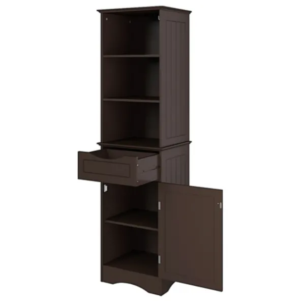 Cabinets & Sideboards-Kirkland's Home Tall Espresso Open Shelves Cabinet Brown