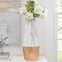 Vases-Kirkland's Home Tall Gold Marble Ceramic Vase Gray/Gold
