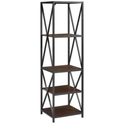Office Furniture-Kirkland's Home Tall Metal X-Framed Dark Walnut Bookshelf Brown