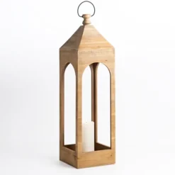 Lanterns-Kirkland's Home Tall Natural Wood Open Lantern Brown