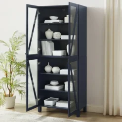 Cabinets & Sideboards-Kirkland's Home Tall Navy Triangle 4-Door Wood Cabinet Blue