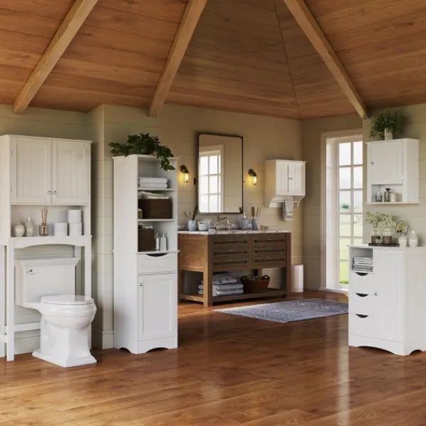 Cabinets & Sideboards-Kirkland's Home Tall Open Shelves Cabinet White