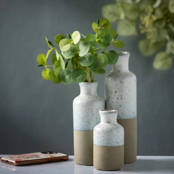 Vases-Kirkland's Home Tall Terracotta Two-Toned Speckled Vases, Set Of 3 Tan/White