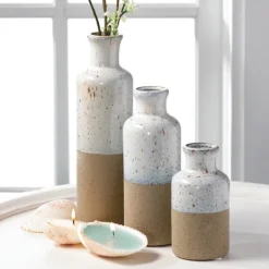 Vases-Kirkland's Home Tall Terracotta Two-Toned Speckled Vases, Set Of 3 Tan/White