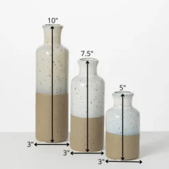 Vases-Kirkland's Home Tall Terracotta Two-Toned Speckled Vases, Set Of 3 Tan/White