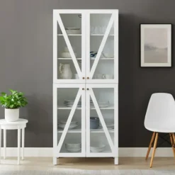 Cabinets & Sideboards-Kirkland's Home Tall Triangle 4-Door Wood Cabinet White