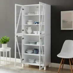 Cabinets & Sideboards-Kirkland's Home Tall Triangle 4-Door Wood Cabinet White