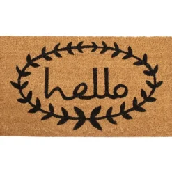 Doormats-Kirkland's Home Tan And Black Evergreen Hello Doormat, 36X24 In. Tan/Black