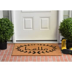 Doormats-Kirkland's Home Tan And Black Evergreen Hello Doormat, 36X24 In. Tan/Black