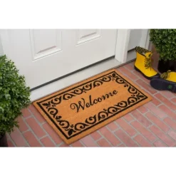 Doormats-Kirkland's Home Tan And Black Scroll Welcome Doormat, 48X30 In. Tan/Black