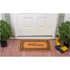 Doormats-Kirkland's Home Tan And Black Scroll Welcome Doormat, 72X36 In. Tan/Black