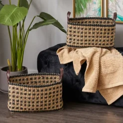 Baskets & Boxes-Kirkland's Home Tan And Black Woven Baskets, Set Of 2 Tan/Black