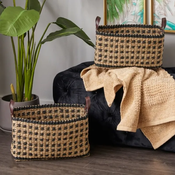 Baskets & Boxes-Kirkland's Home Tan And Black Woven Baskets, Set Of 2 Tan/Black