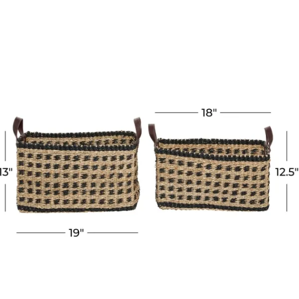 Baskets & Boxes-Kirkland's Home Tan And Black Woven Baskets, Set Of 2 Tan/Black