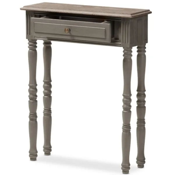 Console Tables-Kirkland's Home Tan And Gray Ornate Ball Turned Console Table