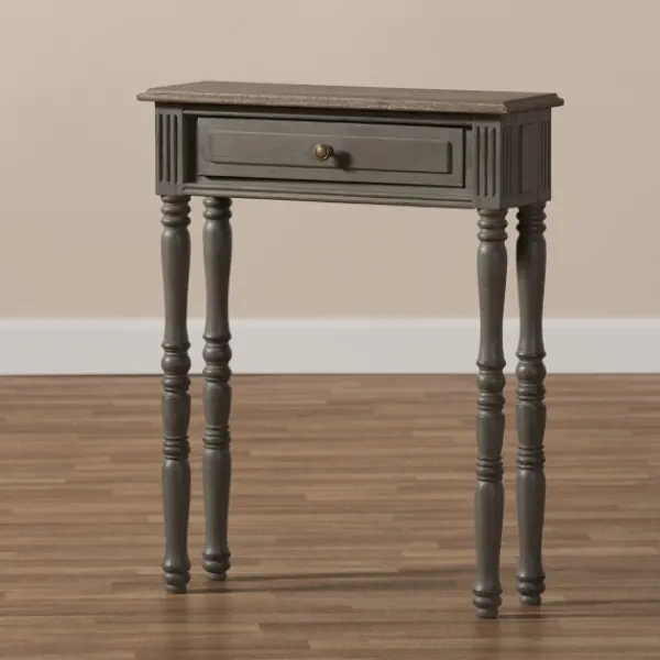 Console Tables-Kirkland's Home Tan And Gray Ornate Ball Turned Console Table