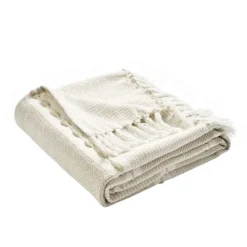 Blankets & Throws-Kirkland's Home Tan And White Herringbone Stripe Throw Tan/White