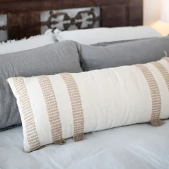 Pillows-Kirkland's Home Tan And White Outer Striped Lumbar Pillow Tan/White