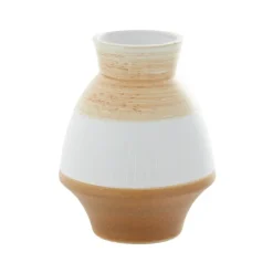 Vases-Kirkland's Home Tan And White Striped Coastal Ceramic Vase, 9 In. Tan/White