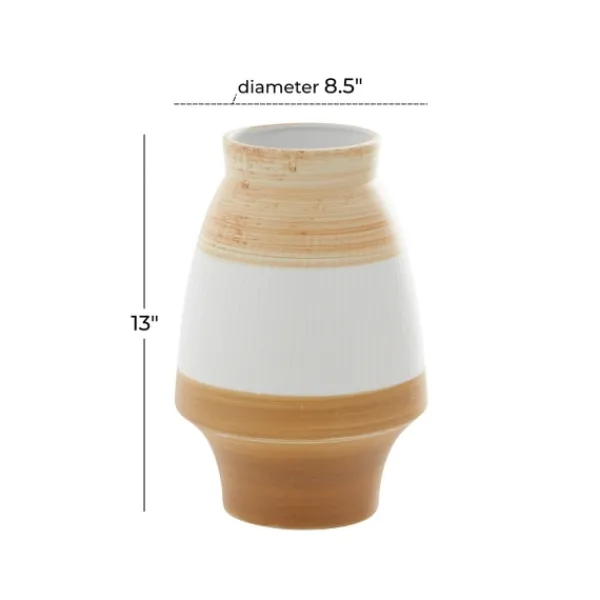 Vases-Kirkland's Home Tan And White Striped Coastal Ceramic Vase, 13 In. Tan/White