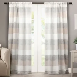 Curtains & Drapes-Kirkland's Home Tan Becky Curtain Panel Set, 96 In. Tan/White