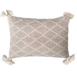 Pillows-Kirkland's Home Tan Diamond Woven Lumbar Pillow Tan/White