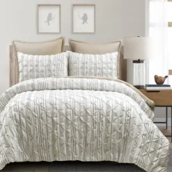 Comforters-Kirkland's Home Tan Pintuck Stripe King 5-Pc. Comforter Set Tan/White