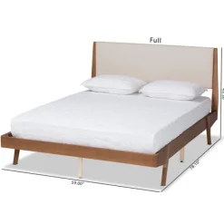 Beds & Headboards-Kirkland's Home Tan Upholstered Brown Wood Full Platform Bed