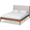 Beds & Headboards-Kirkland's Home Tan Upholstered Brown Wood King Platform Bed Brown/Tan