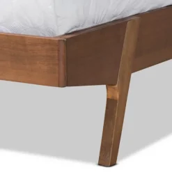 Beds & Headboards-Kirkland's Home Tan Upholstered Brown Wood Queen Platform Bed
