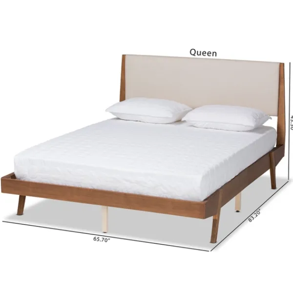 Beds & Headboards-Kirkland's Home Tan Upholstered Brown Wood Queen Platform Bed
