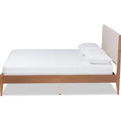 Beds & Headboards-Kirkland's Home Tan Upholstered Classic Wood Full Platform Bed Tan/Brown