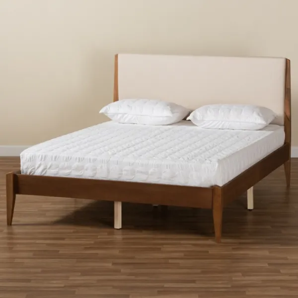 Beds & Headboards-Kirkland's Home Tan Upholstered Classic Wood Full Platform Bed Tan/Brown