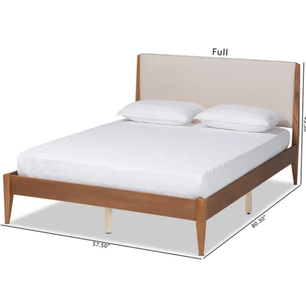 Beds & Headboards-Kirkland's Home Tan Upholstered Classic Wood Full Platform Bed Tan/Brown