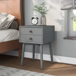 Nightstands-Kirkland's Home Tapered 2-Drawer Nightstand Gray